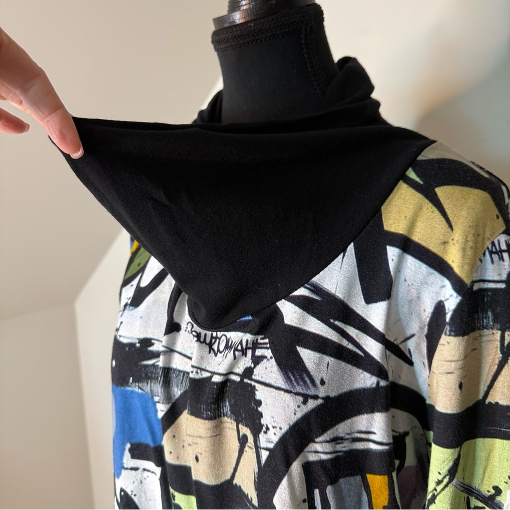 DOLCEZZA SIMPLY ART Long Sleeve Cowl Neck Top Art To Wear Studs Abstract Large - Picture 3 of 9